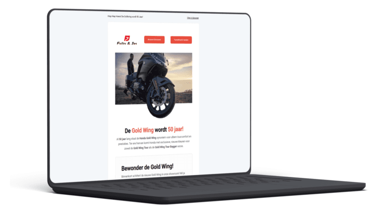 Foto van een laptop met een mailing over de 50ste verjaardag van de Goldwing