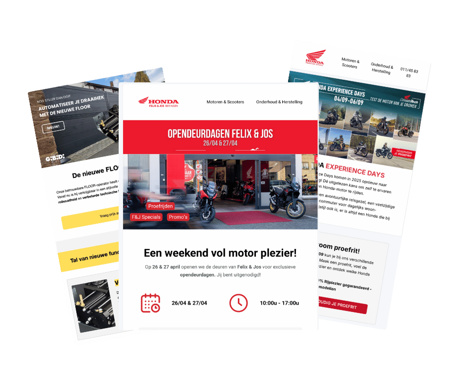 Voorbeelden van e-mailmarketingcampagnes die Digimove maakte voor Felix & Jos, GiBiDi en DM-Power